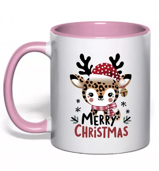 Чашка з кольоровою ручкою Merry Christmas Deer Ніжно рожевий фото