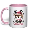 Чашка з кольоровою ручкою Merry Christmas Deer Ніжно рожевий фото