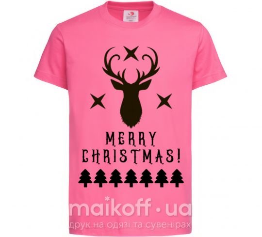 Дитяча футболка Merry Christmas Black Deer Яскраво-рожевий фото