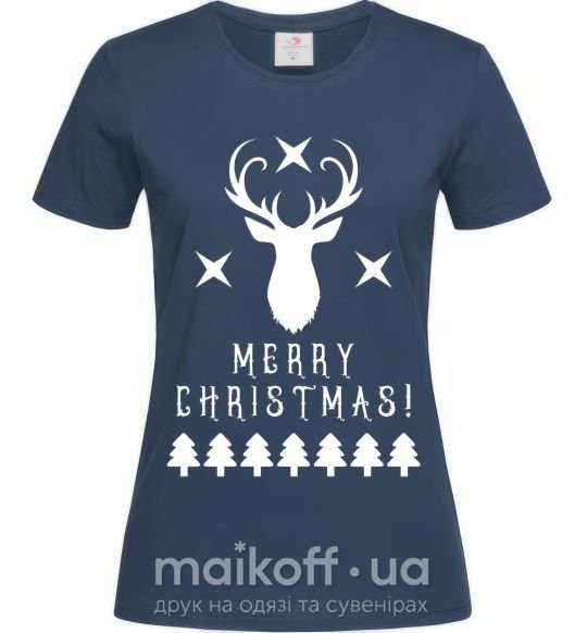 Жіноча футболка Merry Christmas Black Deer Темно-синій фото