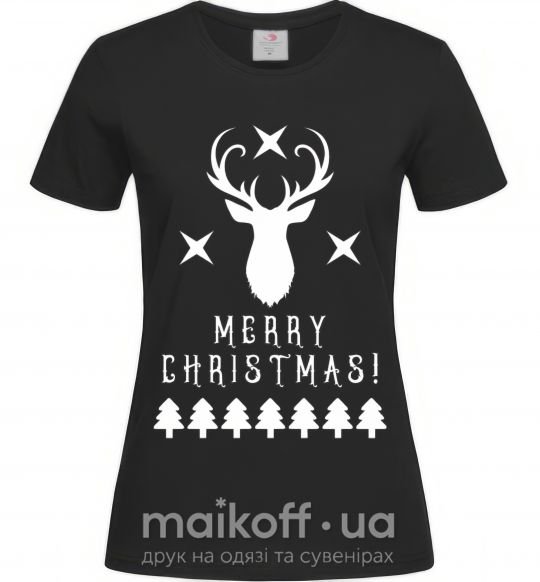 Женская футболка Merry Christmas Black Deer Черный фото