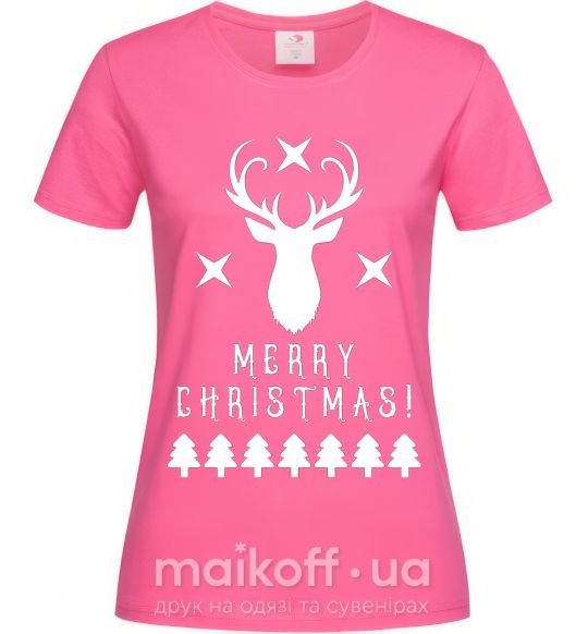 Женская футболка Merry Christmas Black Deer Ярко-розовый фото