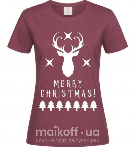 Женская футболка Merry Christmas Black Deer Бордовый фото