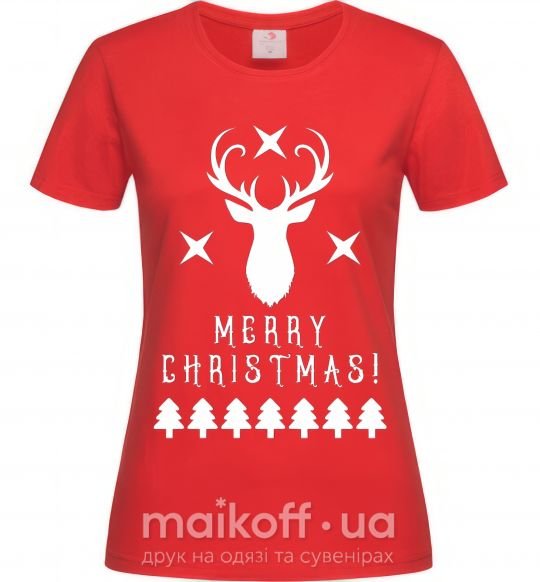 Женская футболка Merry Christmas Black Deer Красный фото