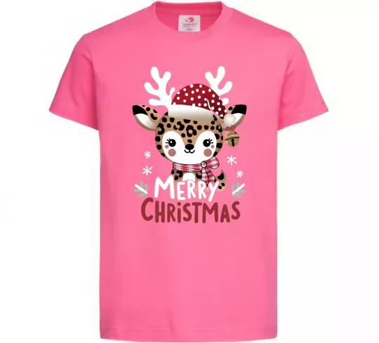 Детская футболка Merry Christmas Deer Ярко-розовый фото
