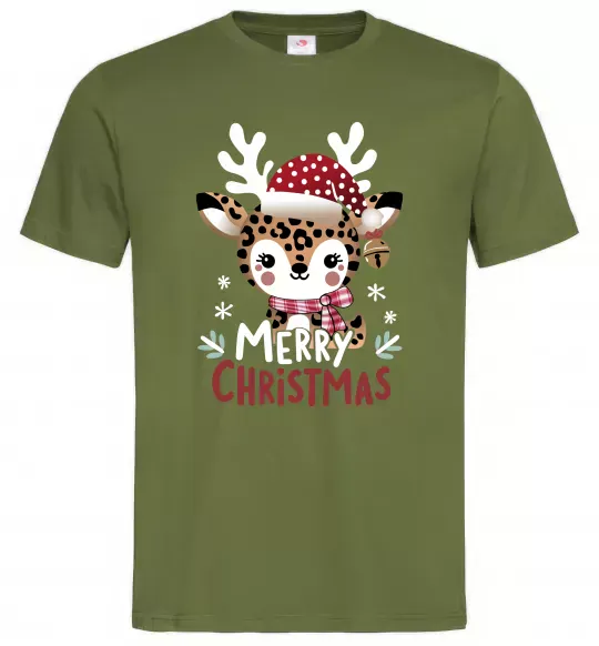 Мужская футболка Merry Christmas Deer Оливковый фото