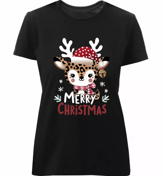 Жіноча преміум футболка Merry Christmas Deer Чорний фото
