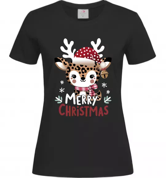 Женская футболка Merry Christmas Deer Черный фото