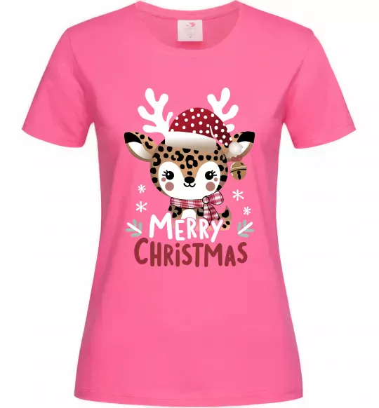 Женская футболка Merry Christmas Deer Ярко-розовый фото