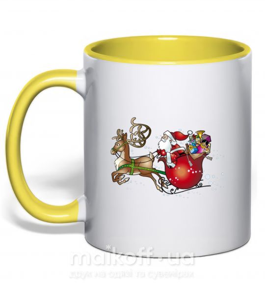 Чашка с цветной ручкой Санта на санях Солнечно желтый фото