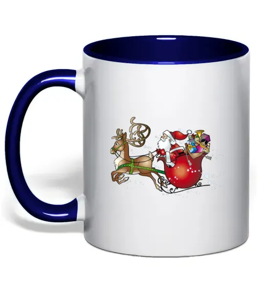 Чашка з кольоровою ручкою Санта на санях Глибокий темно-синій фото