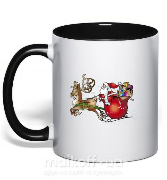Чашка с цветной ручкой Санта на санях Черный фото