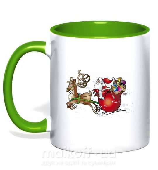 Чашка с цветной ручкой Санта на санях Зеленый фото