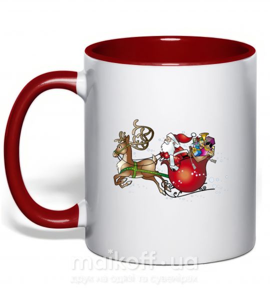 Чашка с цветной ручкой Санта на санях Красный фото