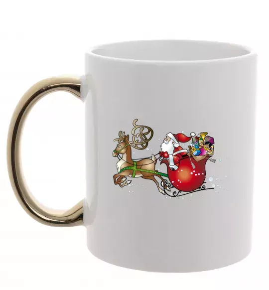 Чашка з кольоровою ручкою Санта на санях Золото фото
