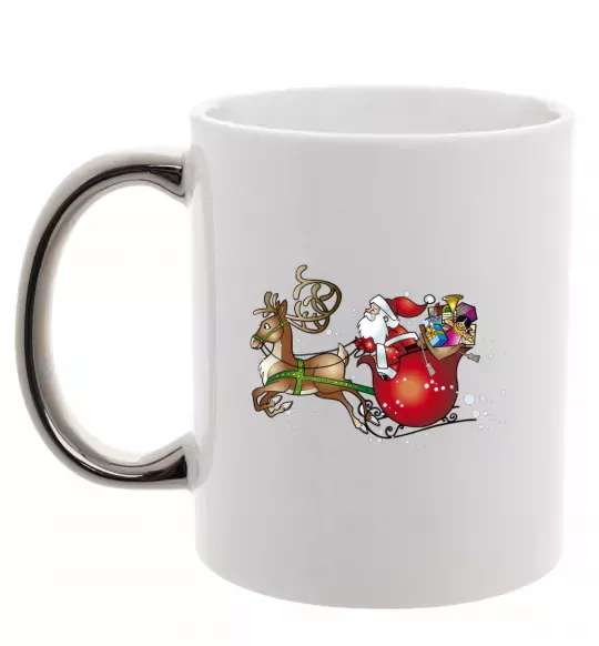 Чашка з кольоровою ручкою Санта на санях Срібло фото