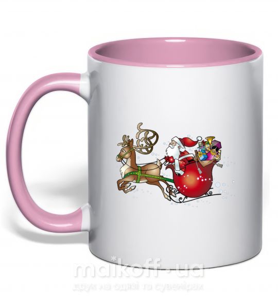 Чашка с цветной ручкой Санта на санях Нежно розовый фото