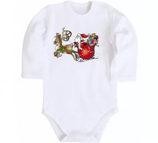 Дитячий бодік Санта на санях Білий фото