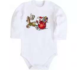 Детский боди Санта на санях Белый фото