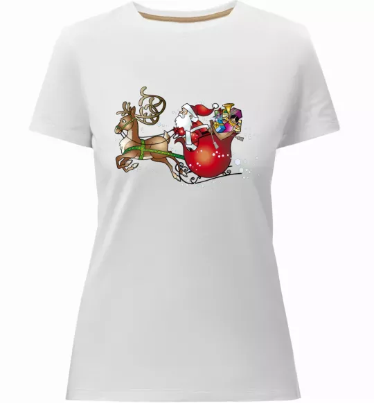 Жіноча преміум футболка Санта на санях Білий фото