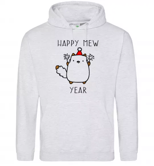 Мужская толстовка (худи) Happy Mew Year Серый меланж фото