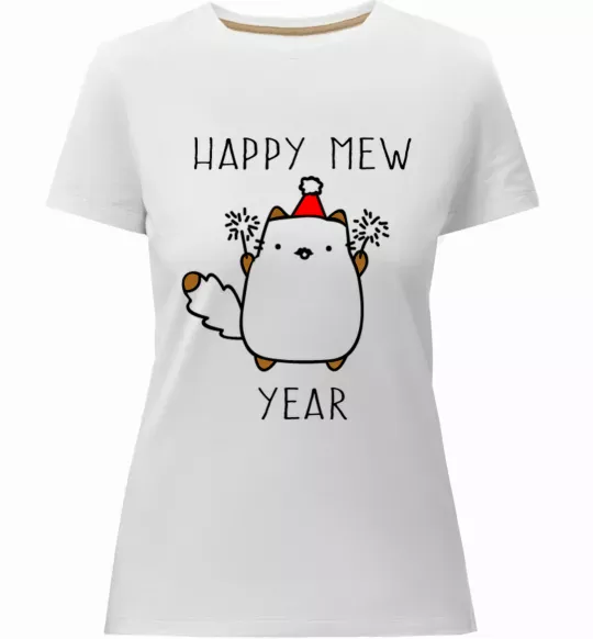 Жіноча преміум футболка Happy Mew Year Білий фото