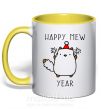 Чашка с цветной ручкой Happy Mew Year Солнечно желтый фото
