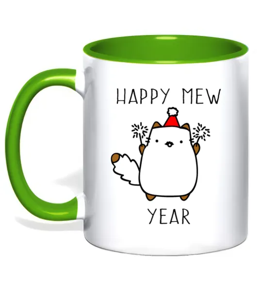 Чашка з кольоровою ручкою Happy Mew Year Лаймовий фото