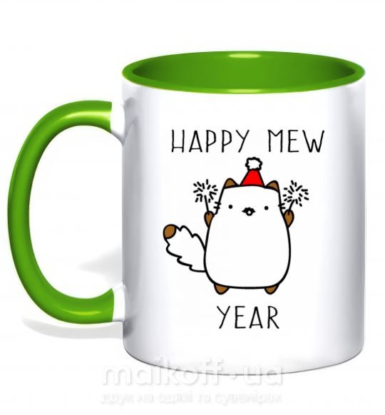 Чашка с цветной ручкой Happy Mew Year Зеленый фото