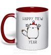 Чашка з кольоровою ручкою Happy Mew Year Червоний фото