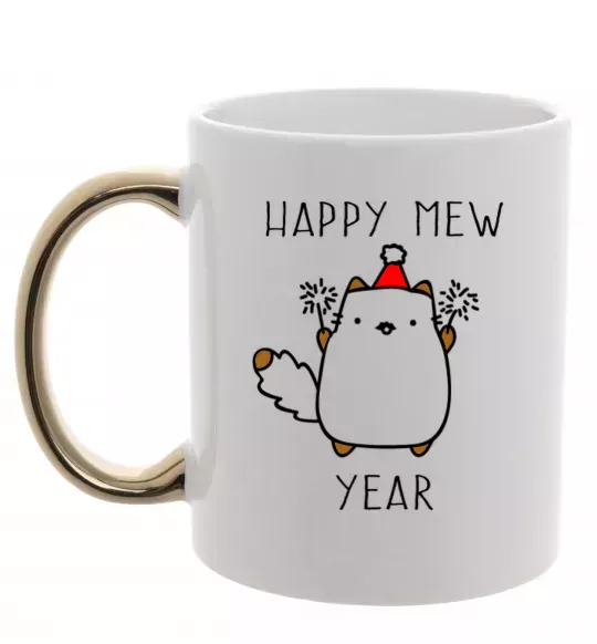 Чашка з кольоровою ручкою Happy Mew Year Золото фото