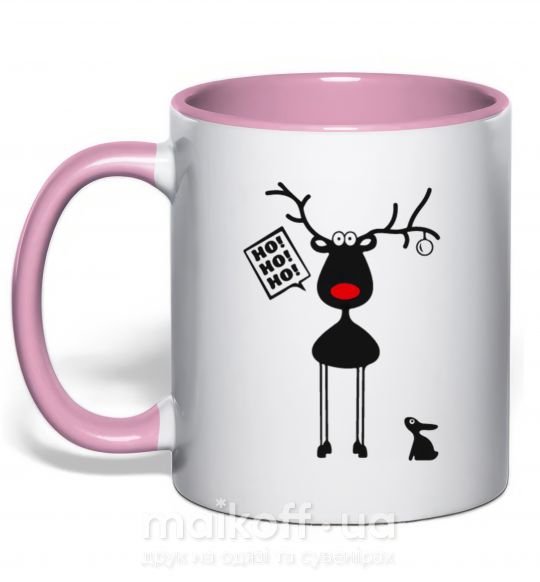 Чашка с цветной ручкой Лось и заяц Нежно розовый фото