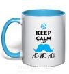 Чашка з кольоровою ручкою Keep calm and ho-ho-ho Блакитний фото