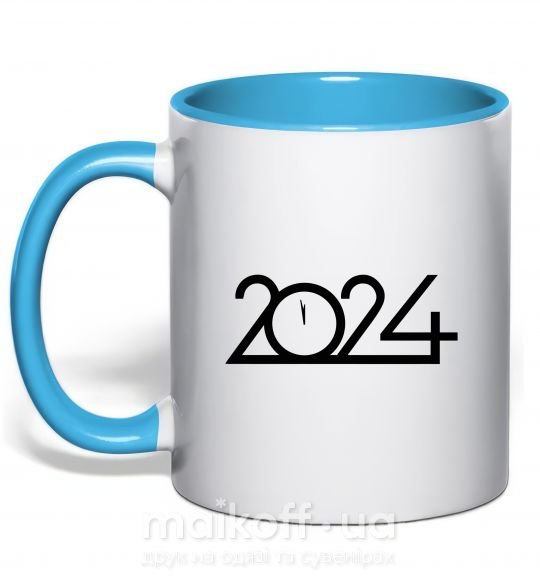 Чашка с цветной ручкой Напис 2024 рік Голубой фото