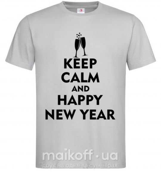 Мужская футболка Keep calm and happy New Year glasses Серый фото