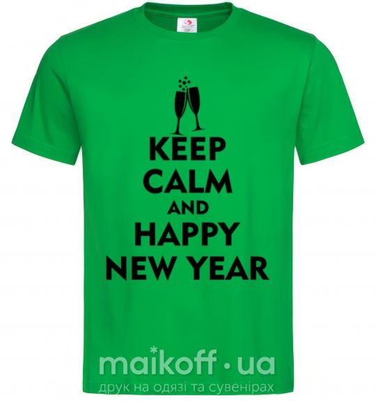 Мужская футболка Keep calm and happy New Year glasses Зеленый фото