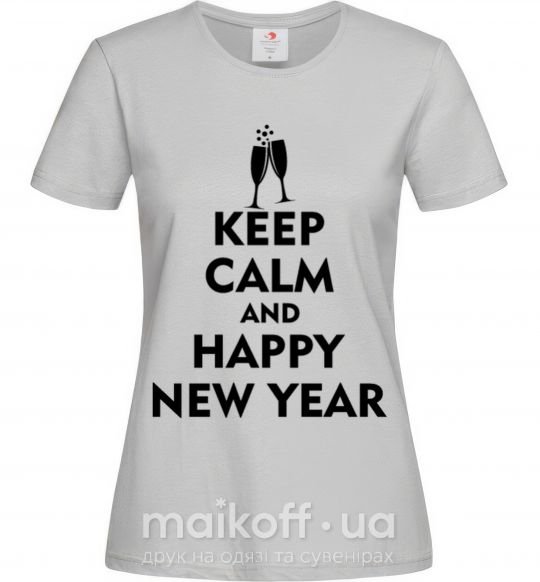 Женская футболка Keep calm and happy New Year glasses Серый фото