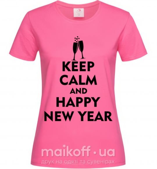 Жіноча футболка Keep calm and happy New Year glasses Яскраво-рожевий фото