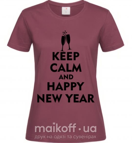 Женская футболка Keep calm and happy New Year glasses Бордовый фото