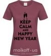 Женская футболка Keep calm and happy New Year glasses Бордовый фото