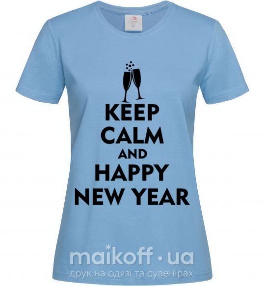 Женская футболка Keep calm and happy New Year glasses Голубой фото