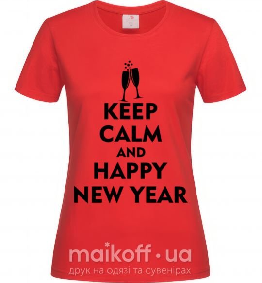 Женская футболка Keep calm and happy New Year glasses Красный фото