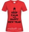 Женская футболка Keep calm and happy New Year glasses Красный фото
