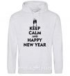 Мужская толстовка (худи) Keep calm and happy New Year glasses Серый меланж фото