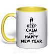 Чашка з кольоровою ручкою Keep calm and happy New Year glasses Сонячно жовтий фото