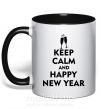 Чашка з кольоровою ручкою Keep calm and happy New Year glasses Чорний фото