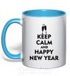 Чашка с цветной ручкой Keep calm and happy New Year glasses Голубой фото