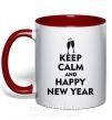 Чашка с цветной ручкой Keep calm and happy New Year glasses Красный фото