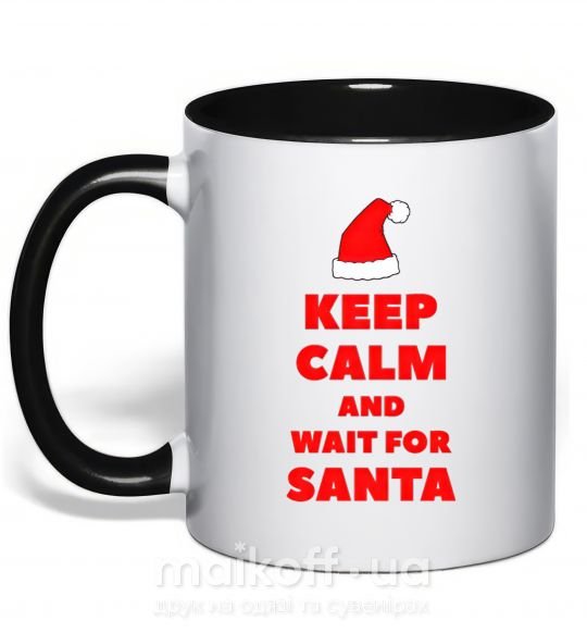 Чашка з кольоровою ручкою Keep calm and wait for Santa Чорний фото