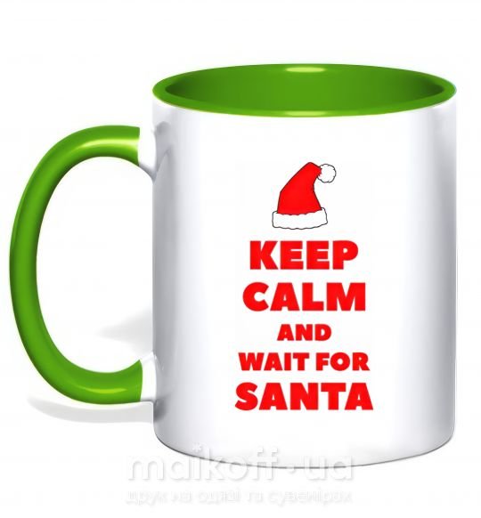 Чашка з кольоровою ручкою Keep calm and wait for Santa Зелений фото